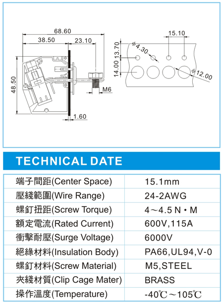 穿墙式接线端子.TWF 33-XX-15.1-01(600V