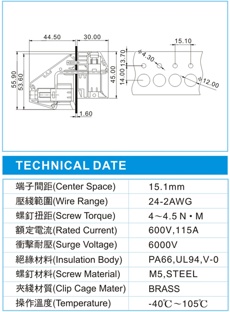穿墙式接线端子TWF 33-XX-15.1-00V(600V